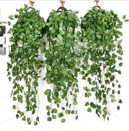 Yapay sarmaşık yeşillik yeşil yaprakları sahte asılı emalasyon çiçek asma bitki rattan düğün parti bahçe dekor duvara monte kaynağı LSK402