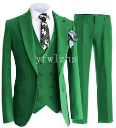 New Style One Button Handsome Peak Lapel Groom Tuxedos Men Suits Wedding/Prom/Dinner Best Man Blazer(Jacket+Pants+Tie+Vest) W265