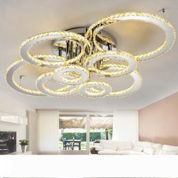 Modern led crystal ceiling lights round chandeliers 4 6 8 rings for living room indoor lighting fixture clear amber