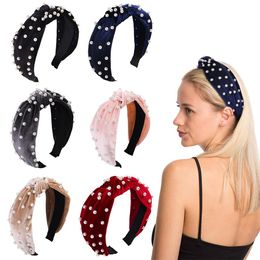 Women Full Pearls Bow Design Hairband Boutique Hair Sticks Velvet Hair Hoop Headband Wedding party Hair Accessories