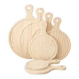 Wooden Pizza board Round with Hand Pizza Baking Tray Pizza Stone Cutting Board Platter Cake Bakeware Tools