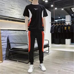 Designer Spring Men 2pcs Tracksuits Fashion Trend Ice Silk Thin Section Casual Sets Trousers Short T-shirt Summer Letter Printing Clothing