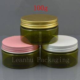 (50 pieces/lot) 100g empty green cream jar with white / pink / gold Aluminium screw cap solid perfumes container 100cc bottle