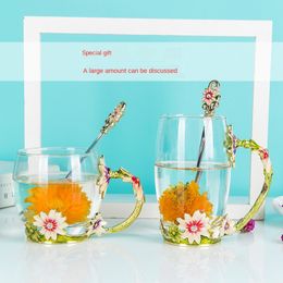 Creative enamel water cup household coffee cup soft girl cup girl heart crystal glass juice cup flower tea cup Creative enamel water cup household coffee cup soft girl cup girl heart crystal glass juice cup flower tea cup