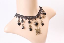2020 Europe And America Gothic Lace Necklace Black Skull Head Pendant Fashion Retro Women's Clavicle Jewellery Wholesale