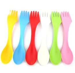 NEW 3 In 1 Spoon Fork Cutter Travel Camping Hiking Picnic Utensils Plastic Spork Combo Travelling Gadget Cutlery Tableware Epacket