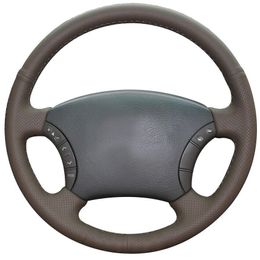 Custom Made DIY Anti Slip Dark Brown Leather Car Steering Wheel Cover for Toyota Land Cruiser Prado 120