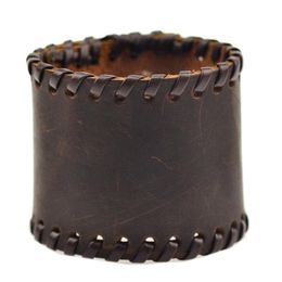 Vintage Genuine Leather Bracelets Brown Black Punk Wide Cuff Bracelets & Bangles for Women Men Jewellery