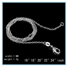Hot 925 Sterling Silver Necklace Rolo " O " Chain Necklaces Jewelry 1mm 16'' -- 24'' 925 Silver DIY Chains Pendant Jewelry Chain Necklace