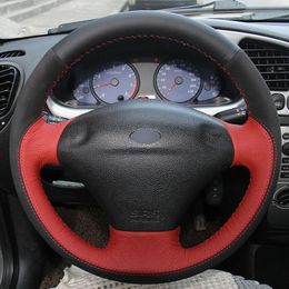 Custom Made DIY Anti Slip Black Red Leather Black Suede DIY Car Steering Wheel Cover for Ford Old Fiesta