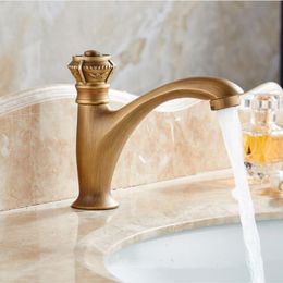 Basin Faucet Antique Brass Carved Bathroom Sink Faucets Single Handle Vintage Decked single Cold Bath Water Tap Free Shipping