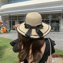 Wide Brim Hats Straw Hat Bow Folded Beach Hat Summer Sun Hat For Outdoor Travel Vacation Sunscreen