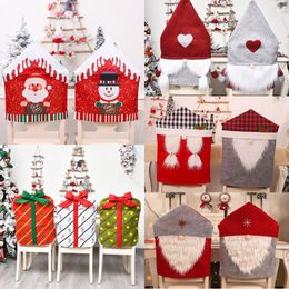 Christmas Chair Cover Santa Clause Snowman Elk Red Hat Chair Back Cap Gifts Christmas Xmas Home Party Decoration