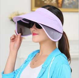 Womens Chic Sun Protection Wide Brim Empty top Sunhat Cap with Retractable Visor anti-ultraviolet Beach Hat Y200716