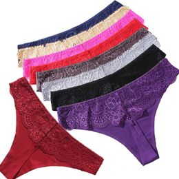 One Piece Ice Silk seamless g string thongs Lady Lace fabric girl T pants sexy women panties lingeries woman