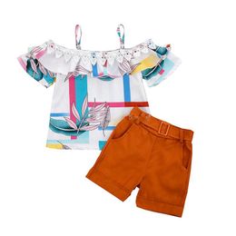 Baby Floral Clothing Sets Lace Ruffled Chiifon Sling Top + Short Pants 2pcs/set Fashion Kdis Girls Outfits