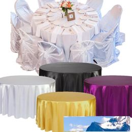 white wedding table decor UK - Satin Tablecloth White Black Solid Color For Wedding Birthday Party Table Cover Round Table Cloth Home Decor