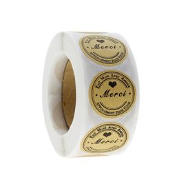 500pcs/roll Round Merci Thank You Stickers Seal Labels For Wedding Party Cards 1 inch Gifts Box Package Stationery Stickers
