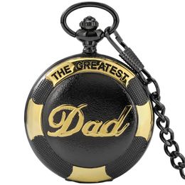 Fashion Retro Watches The Greatest DAD Design Men's Analogue Quartz Pocket Watch Fathers Gift Pendant Chain Big Rome Number Dial Clock