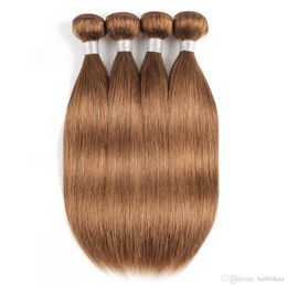 -# 30 Luz Dorada paquetes de pelo marrón recta humano brasileño de la Virgen del pelo 3/4 Paquetes 16-24 pulgadas Remy extensiones de cabello humano