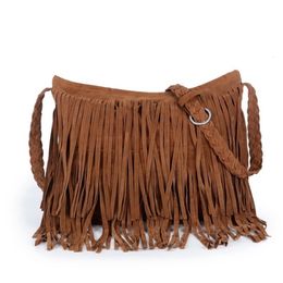 HBP Fringe Women Tassel Hot Sale Suede Shoulder Messenger Bag Ladies Crossbody Handbag Purse Black Brown Grey