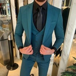 Plus Size 3 Pieces Wedding Tuxedos One Buttom Peaked Lapel Groom Wear Party Prom Best Men Blazer Suit(Jacket+Vest+Pants)