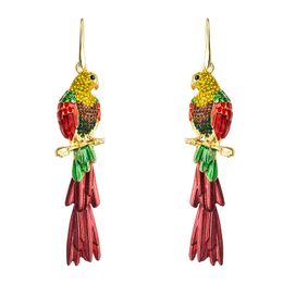 Multi Color Crystal Birds Friged Dangle Earrings Vintage Bohemian Beaded Long Drop Earring Femme Party Ear Jewelry