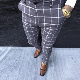 Men's Pants 2021 Men Dress Pant Plaid Business Casual Slim Fit Pantalon A Carreau Homme Classic Vintage Check Suit Trousers Wedding 2#