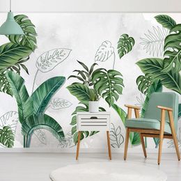 Custom Self-Adhesive Wallpaper 3D Leaf Plant Murals Living Room Bedroom Home Decor Background Wall Painting Waterproof Stickers