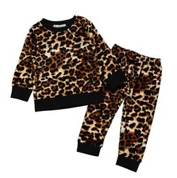 Leopard Baby Outfits Coral Velvet Toddler Girls Tops Pants 2pcs Sets Long Sleeve Infant Boy Clothing Set Sleepsuits DW5037