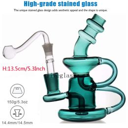 Mini Cute Green Hookahs Smoking Accessories Dab Rigs Glass Bongs Recyler Bubbler Heady Glass Beaker Base Water Pipes 14.4mm Joint 13.5cm