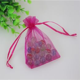 Wholesale 200pcs/lot 9*12cm Hot Pink Wedding Candy Bags Can be Printed Logo Tulle Drawstring Organza Bags