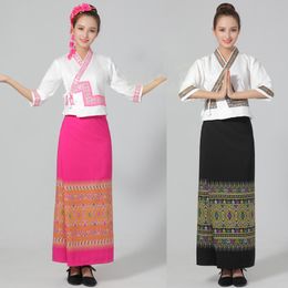 Asia elegant festival stage wear party Costume traditional Dai ethnic suits Thailand Women performance clothing half sleeve summer dress