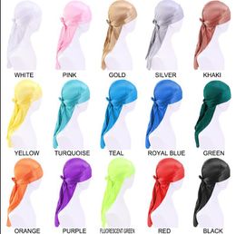 Men Women Silk Durag Fashion New Extra Long Tail Headwraps Silky Satin Pirate Cap Bandana Hat for 360 Waves Good Quality