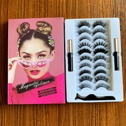 3D 5D Magnetic Eyelashes with Eyeliner and Tweezer kit 10 Pairs Magnetic False Lashes Natural Look 2 Liquid Eyeliner No Glue Needed