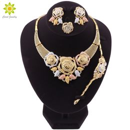 Bridal Gift Nigerian Wedding African Beads Jewelry Set Woman Fashion Dubai Gold Color Necklace Earrings Set Wholesale Design