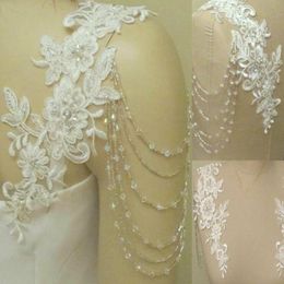 Removeable Wedding Dress Straps Beading Tassel Jackets Lace Top Bridal Bolero Wraps Shawl Straps for Strapless Dress