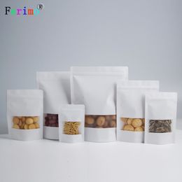100pcs White kraft paper bag frosted window self-sealing self-standing food bags dried fruit medlar tea bags customized