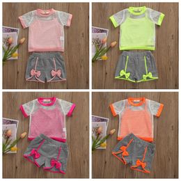 Kids Designer Clothes Girls Summer Mesh Tracksuits Suspenders Blouse Shorts Sportsuit Crop Tops Smock Pant Outfits Work Out Sportwear BC7579