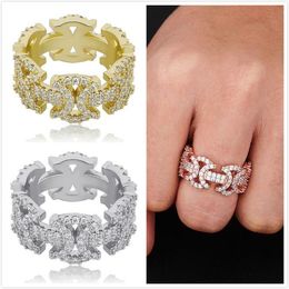 New 18K Real Gold Plated Bling Full CZ Cubic Zirconia Bowknot Mens Womens Band Ring Iced Out Diamond Finger Rings Jewellery Gifts for Couples