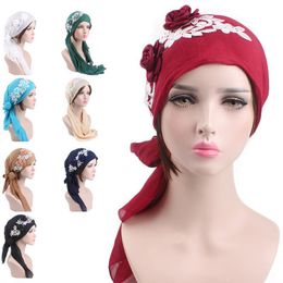 Gift Ladies Headwear Adults Women Hats Head Scarf Daily Bandanas Fashion Floral Decorated Chemotherapy Cap Beanie Vacation Wrap