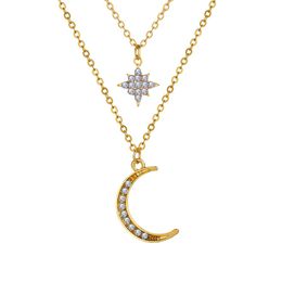 Women Bohemian Star Moon Style Pendant Necklace Creative Simple Multilayer Clavicle Chain Alloy Geometric Necklace Fashion Jewelry