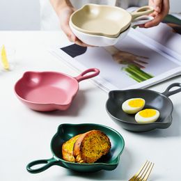 Porcelain Breakfast Plate INS Dessert Salad Breakfast Handle Plate Oven Baking Tray Home Kitchen Dishes Plates 5 Colour