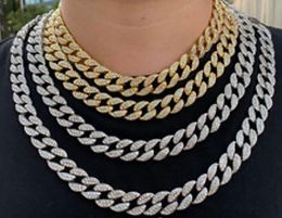 Mens 15MM Miami Curb Iced Out Cuban Chain Necklace Paved Rhinestones CZ Bling Rapper Necklaces Hiphop Jewellery