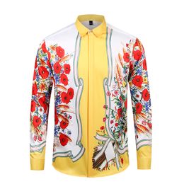 True Reveler long sleeve tops flower shirts male red rose shirt men gold yellow shiny rose flower shirt man derss blouse