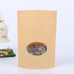 Stand Up Kraft Paper Bags with Round Window Yellow Kraft Pack Storage Dried Food Fruits Tea Electronic Product Pouches