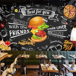 Custom Mural Wall Paper 3D Burger Fast Food Restaurant Coffee Shop Kitchen Photo Backdrop 3D Wall Murals Wallpaper Living Room