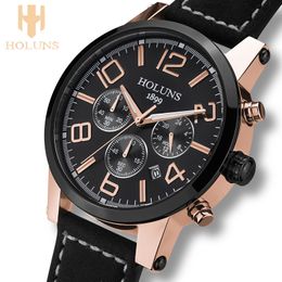 Cwp Large Dial Leather Strap Quartz Men Watches Fashion Vintage Watch Waterproof Multifunction Man of the Brands Holuns