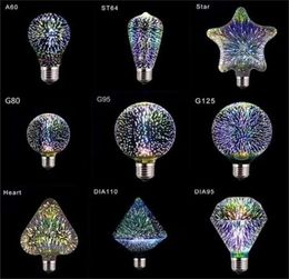 Creative Colourful LED bulbs 3D firework starry decorative bulb filament bulb A60 ST64 G80 G95 G125