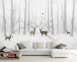 beibehang Marbled wallpaper mural Nordic abstract forest elk TV background walls living room bedroom decoration 3d wallpaper